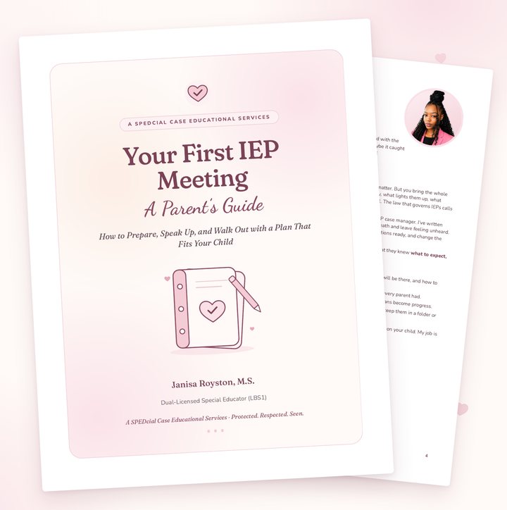 Your First IEP Meeting: A Parent's Guide ebook cover and pages